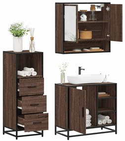 vidaXL Set mobilier de baie, 3 piese, stejar maro, lemn prelucrat