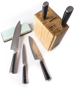 Set de cuțite G21 Damascus Premium în bloc de bambus, cutie, 5 bucăți + piatră de ascuțit