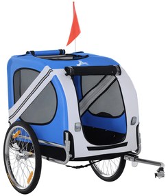 PawHut Remorcă bicicletă pentru câine animale 8 reflectoare steag bară de remorcare inclus 130 x 73 x 90 cm alb și albastru | Aosom Romania