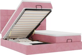 vidaXL Cadru de pat otoman cu saltele Roz 200x200cm catifea