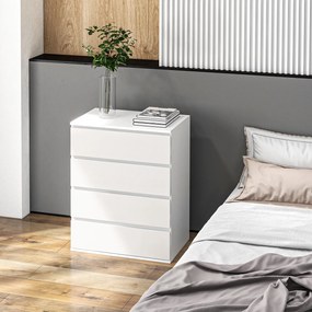 HOMCOM Comodă cu 4 Sertare, Organizator de Depozitare cu Ghidaje Metalice și Mânere cu Caneluri, 60x40x80 cm, Alb | Aosom Romania