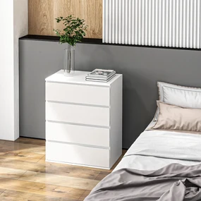 HOMCOM Comodă cu 4 Sertare, Organizator de Depozitare cu Ghidaje Metalice și Mânere cu Caneluri, 60x40x80 cm, Alb | Aosom Romania