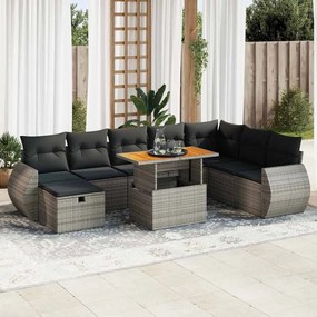 vidaXL Set canapele grădină cu perne 9 piese gri poliratan/lemn acacia