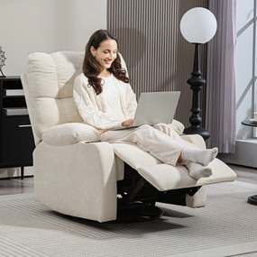 HOMCOM Fotoliu de relaxare cu suport pentru picioare, fotoliu de culcare, rotativ, până la 150 kg, structură din oțel, 88x96x108cm, Bej | Aosom Romania