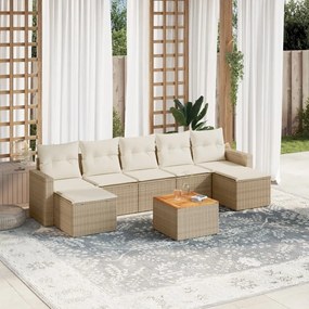 vidaXL Set canapele de grădină, 8 piese, cu perne, bej, poliratan