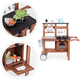 Bucătărie pentru copii în aer liber din lemn cu accesorii