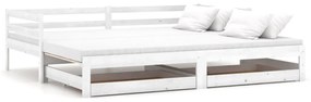 Pat extensibil de zi, 2x(90x200) cm, alb, lemn masiv de pin Alb