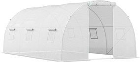 Outsunny Seră de grădină tunel 13,5 m² 6 ferestre, ușă rulantă cu fermoar cadru oțel galvanizat, prelată PE 4,5 x 3 x 2 m alb | Aosom Romania