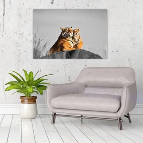 Tablou - Tigroaica cu pui, versiunea alb-negru (90x60 cm)