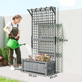 Outsunny Jardinieră înălțată cu spalier și acoperiș, cutie de plantare, pat de flori, rezistent la intemperii, lemn, 90 x 45 x 183 cm, gri închis | Aosom Romania