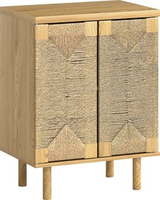 HOMCOM Bufet boem cu 2 uși cu sfoară împletită manual, raft reglabil, deschidere prin apăsare, stejar, 60x40x78 cm | Aosom Romania