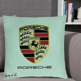 Perna Personalizata Porsche Stuttgart, 40x40 cm, Verde Menta, Husa Detasabila, Perna Inclusa, BEKZ®