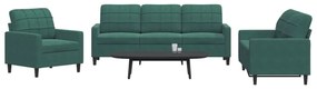 3278353 vidaXL Set de canapele cu perne, 3 piese, verde închis, catifea