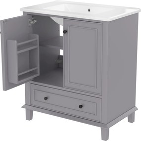 Dulap de baie cu chiuvetă, independent, spațiu mare de depozitare, 76x46x87 cm, Gri