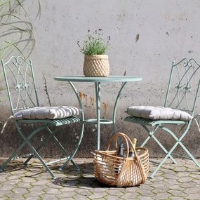 Set bistro pentru exterior din metal verde antichizat cu masă și 2 scaune, „Antique Verte”