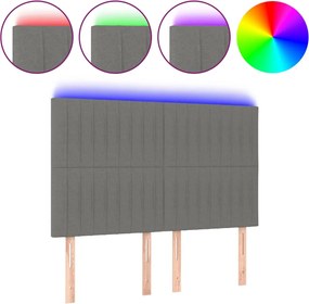 vidaXL Tăblie de pat cu LED, gri închis, 144x5x118/128 cm, textil