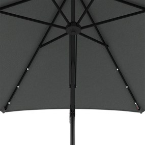 Outsunny Umbrelă Excentrică de 3 m cu Lumini LED cu Manivelă și Bază în Cruce pentru Exterior Patio Terasă Gri Închis | Aosom Romania
