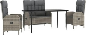 vidaXL Set mobilier de grădină cu perne, 4 piese, gri, poliratan