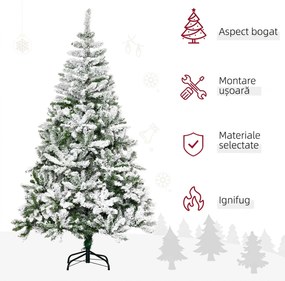 HOMCOM Brad de Crăciun Artificial Înzăpezit cu 750 Ramuri, Bază din Oțel, Plastică, 105x105x180 cm, Verde | Aosom Romania