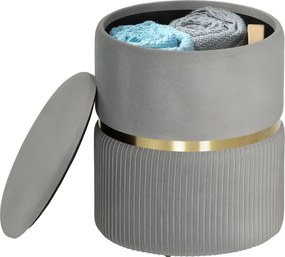 HOMCOM Taburet rotund de depozitare, Taburet tapițat cu catifea și capac detașabil, șezut căptușit și spațiu de depozitare ascuns, Gri deschis | Aosom Romania