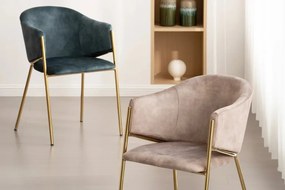Set de 2 scaune aspect retro, Metal Auriu, Catifea Turcoaz, NOBLESSE A-47581 VC