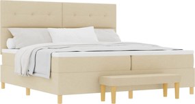 vidaXL Pat cu arcuri cu saltea cu headboard Crem 200 x 200 cm țesătură