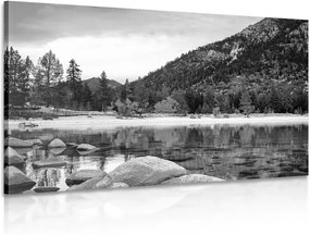 Tablou lac de munte în natura scenică  alb-negru