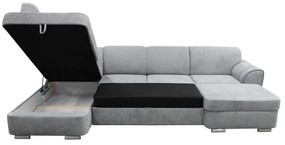 Canapea colțar extensibilă în U SERPA, cu spațiu de depozitare, stânga, gri