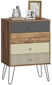 HOMCOM Comodă cu 4 sertare Picioare tip furcă din oțel Stil boem 60x39x86 cm Multicolor | Aosom Romania