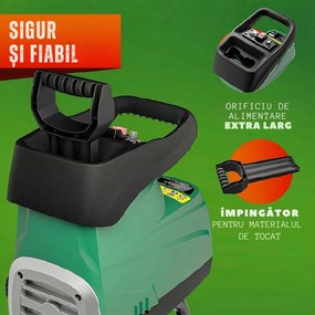 Tocător de grădină DIOX + 2x sac de 60 l, 3100W negru/verde Gardebruk