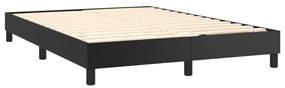 Pat box spring cu saltea, negru, 140x200 cm, piele ecologica Negru, 140 x 200 cm, Nasturi de tapiterie