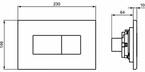 Placa de actionare WC Ideal Standard Solea P2, dubla spalare, orizontala, negru mat - R0110A6