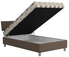 Pat tapițat GEORGE 120 x 200 cm, maro, cu spațiu de depozitare și saltea