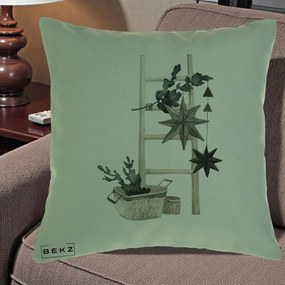 Perna Decorativa Scara Scandinavica cu Stele, 40x40 cm, Verde, Husa Detasabila, Perna Inclusa, BEKZ®