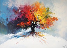 Tablou pe sticlă - Copac multicolor (70x50 cm)