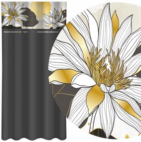 Draperie clasică gri închis cu imprimare de flori de lotus Lățime: 160 cm | Lungime: 270 cm
