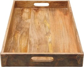 Tava servire din lemn de mango si piele naturala, Suede