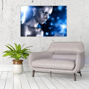 Tablou - Femeia, sclipici albastru (90x60 cm)