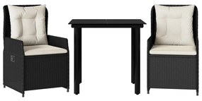 3262833 vidaXL Set mobilier de grădină cu perne, 3 piese, negru, poliratan