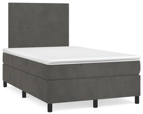 vidaXL Pat cu arcuri, saltea și LED, gri închis, 120x190 cm, catifea