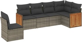 vidaXL Set mobilier grădină cu perne, 6 piese, gri, poliratan