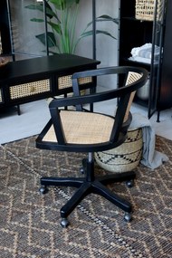 Scaun de birou, din lemn de mesteacan si rattan, negru, cu aspect vintage, Old French