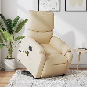 vidaXL Fotoliu electric de masaj rabatabil cu ridicare, crem, textil