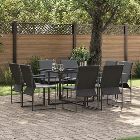 vidaXL Set de masă pentru grădină 9 pcs Negru Oțel