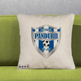 Perna Personalizata Pandurii Targu Jiu Fotbal, 40x40 cm, Bej Canapea, Husa Detasabila, Perna Inclusa, BEKZ®