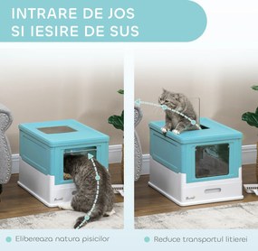 PawHut Litieră pentru Pisici Închisă cu Lopățică, Tavă Detașabilă și 2 Uși, 47.5x35.5x36.7cm, Albastru | Aosom Romania