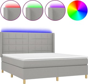 vidaXL Pat cu arcuri, saltea și LED, gri deschis, 160x200 cm, textil