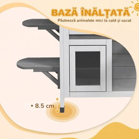 PawHut Casă pentru Pisici pe 2 Niveluri cu Acoperiș Rabatabil, Lemn de Brad, 99,5 x 76 x 91 cm, Gri | Aosom Romania