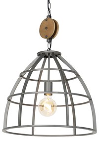 Lampă suspendată industrială gri închis cu lemn 47 cm - Arthur