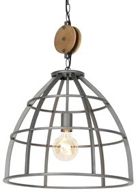 Lampă suspendată industrială gri închis cu lemn 47 cm - Arthur